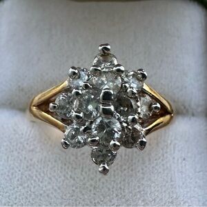 Vintage Gold Tone Cluster Rhinestone Ring-Size 8